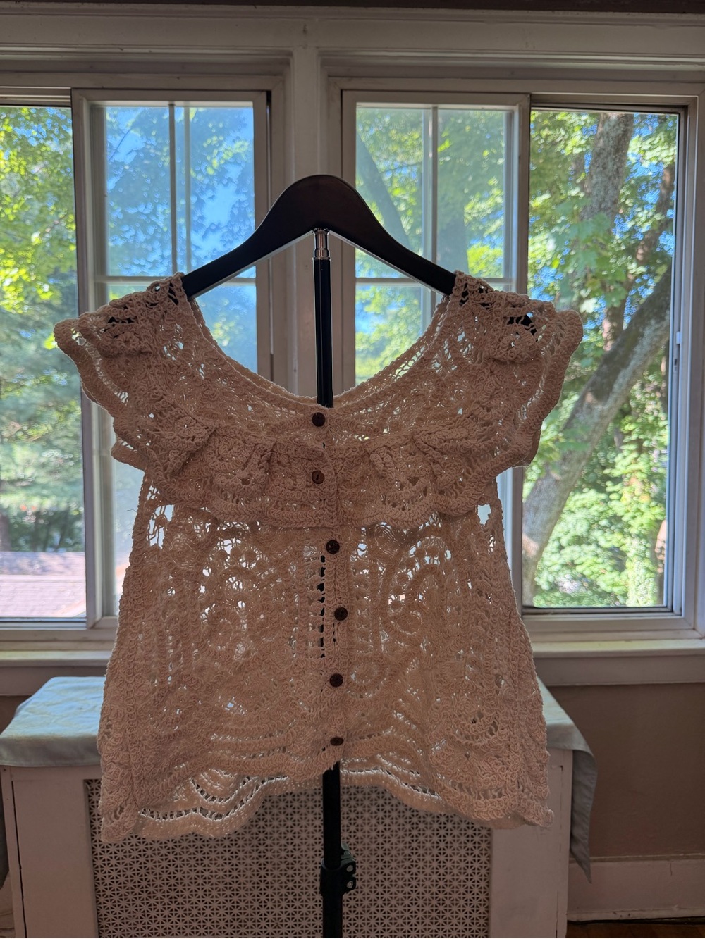 Ultra Pink Cream Crochet Button-Front Women's Top